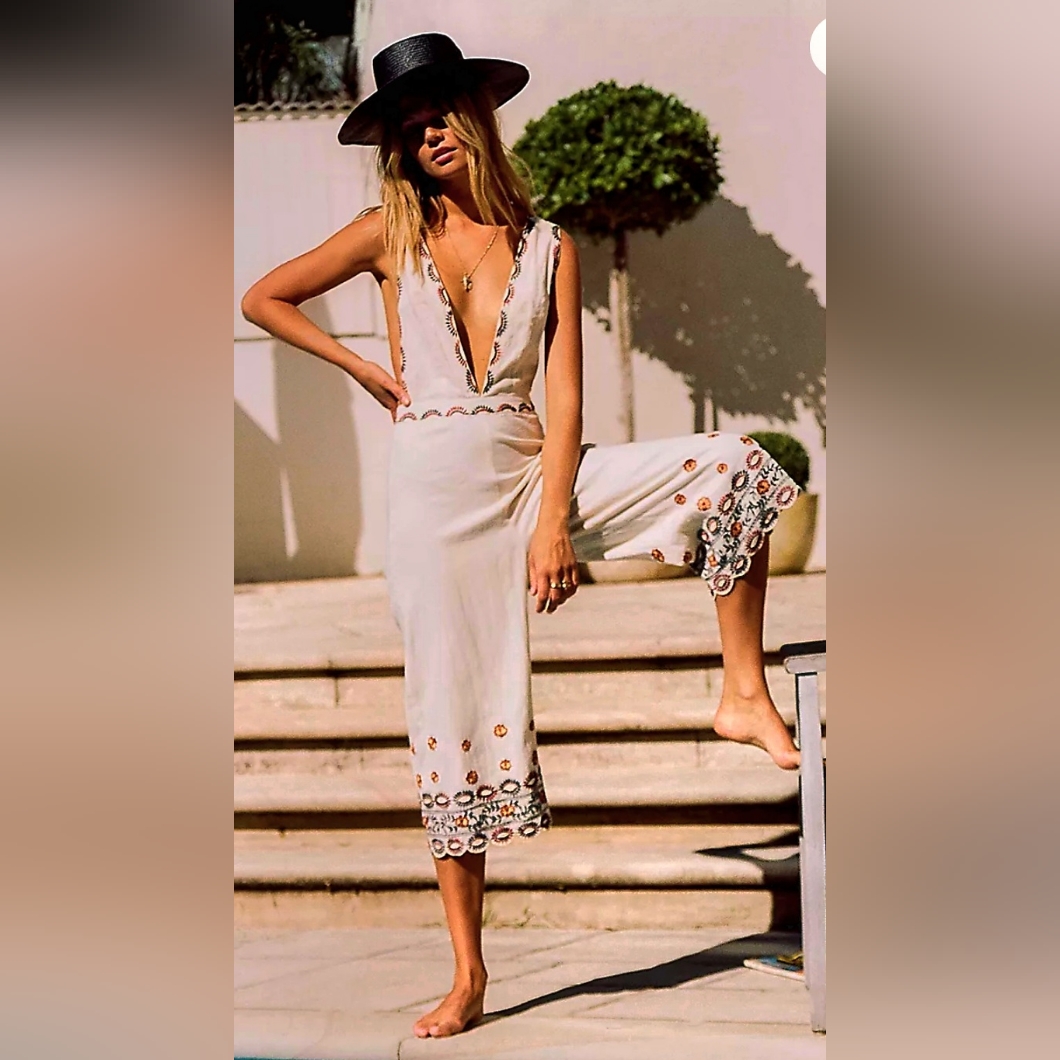 Free People Some Girls Embroidered Wide-Leg Jumpsuit Size Large (Runs Small)